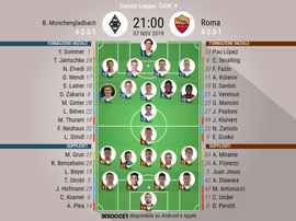 Le formazioni ufficiali di M'Gladbach-Roma. BeSoccer.